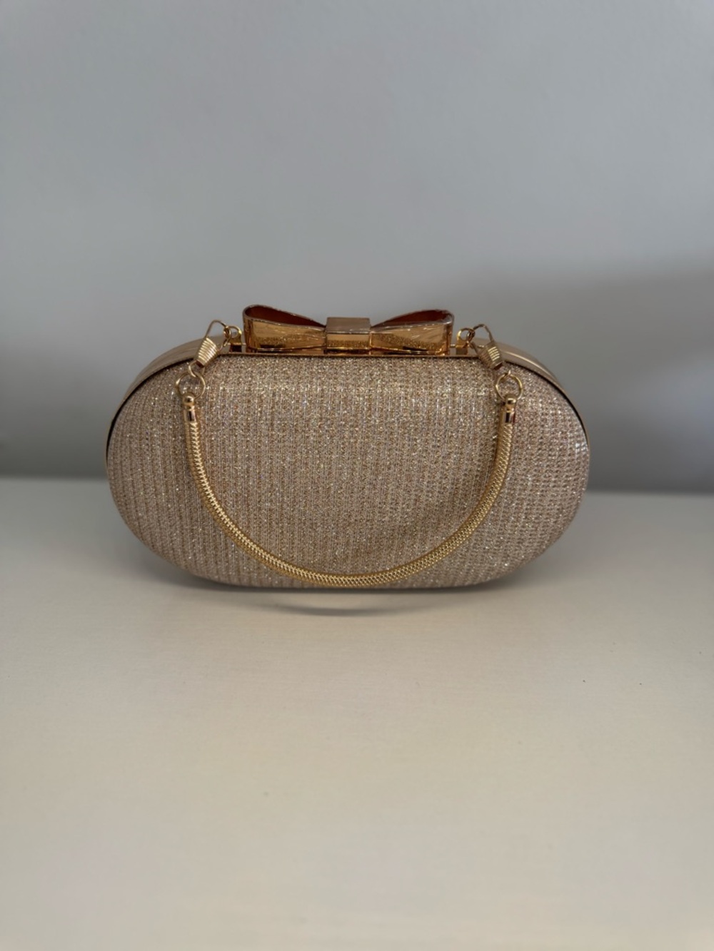 Gold Glitter Bow Clutch Bag - Unbranded